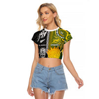 Custom Rugby New Zealand and South Africa Raglan Cropped T Shirt Greatest Rivalry Silver Fern and Antelope