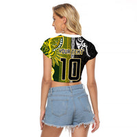 Custom Rugby New Zealand and South Africa Raglan Cropped T Shirt Greatest Rivalry Silver Fern and Antelope