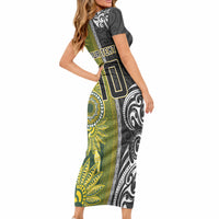 Custom Rugby New Zealand and South Africa Short Sleeve Bodycon Dress Greatest Rivalry Silver Fern and Antelope