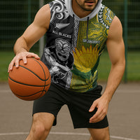 Custom Rugby New Zealand and South Africa Sleeveless Hoodie Greatest Rivalry Silver Fern and Antelope