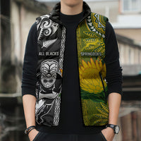 Custom Rugby New Zealand and South Africa Sleeveless Puffer Jacket Greatest Rivalry Silver Fern and Antelope