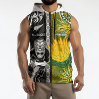 Custom Rugby New Zealand and South Africa Sleeveless Zip Hoodie Greatest Rivalry Silver Fern and Antelope
