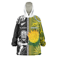 Custom Rugby New Zealand and South Africa Wearable Blanket Hoodie Greatest Rivalry Silver Fern and Antelope