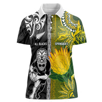 Custom Rugby New Zealand and South Africa Women Polo Shirt Greatest Rivalry Silver Fern and Antelope