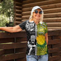 Custom Rugby New Zealand and South Africa Women Polo Shirt Greatest Rivalry Silver Fern and Antelope