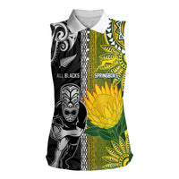 Custom Rugby New Zealand and South Africa Women Sleeveless Polo Shirt Greatest Rivalry Silver Fern and Antelope