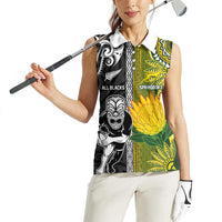 Custom Rugby New Zealand and South Africa Women Sleeveless Polo Shirt Greatest Rivalry Silver Fern and Antelope