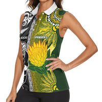 Custom Rugby New Zealand and South Africa Women Sleeveless Polo Shirt Greatest Rivalry Silver Fern and Antelope