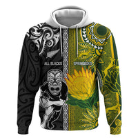 Custom Rugby New Zealand and South Africa Zip Hoodie Greatest Rivalry Silver Fern and Antelope