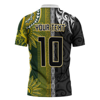 Custom Rugby New Zealand and South Africa Zipper Polo Shirt Greatest Rivalry Silver Fern and Antelope