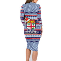 Fiji Christmas Family Matching Long Sleeve Bodycon Dress and Hawaiian Shirt Fijian Santa and Coat of Arms Mix Tapa Pattern Striped Style LT03 - Polynesian Pride