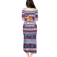 Fiji Christmas Puletasi Fijian Santa and Coat of Arms Mix Tapa Pattern Striped Style LT03 - Polynesian Pride