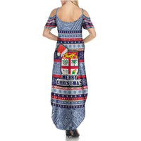 Fiji Christmas Summer Maxi Dress Fijian Santa and Coat of Arms Mix Tapa Pattern Striped Style LT03 - Polynesian Pride