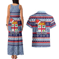 Custom Fiji Christmas Couples Matching Tank Maxi Dress and Hawaiian Shirt Fijian Santa and Coat of Arms Mix Tapa Pattern Striped Style LT03 - Polynesian Pride