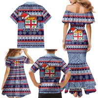 Custom Fiji Christmas Family Matching Mermaid Dress and Hawaiian Shirt Fijian Santa and Coat of Arms Mix Tapa Pattern Striped Style LT03 - Polynesian Pride