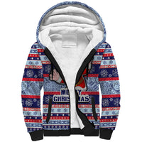 Custom Fiji Christmas Sherpa Hoodie Fijian Santa and Coat of Arms Mix Tapa Pattern Striped Style LT03 Unisex Blue - Polynesian Pride