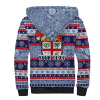 Custom Fiji Christmas Sherpa Hoodie Fijian Santa and Coat of Arms Mix Tapa Pattern Striped Style LT03 - Polynesian Pride