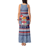 Custom Fiji Christmas Tank Maxi Dress Fijian Santa and Coat of Arms Mix Tapa Pattern Striped Style LT03 - Polynesian Pride