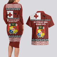 Tongan Culture Couples Matching Long Sleeve Bodycon Dress and Hawaiian Shirt Ngatu Art Tattoo and Emblem of Tonga