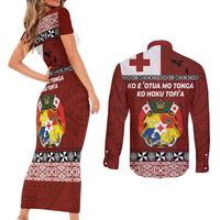 Tongan Culture Couples Matching Short Sleeve Bodycon Dress and Long Sleeve Button Shirt Ngatu Art Tattoo and Emblem of Tonga LT03 - Polynesian Pride