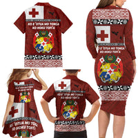 Tongan Culture Family Matching Long Sleeve Bodycon Dress and Hawaiian Shirt Ngatu Art Tattoo and Emblem of Tonga LT03 - Polynesian Pride
