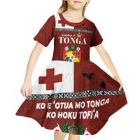Tongan Culture Kid Short Sleeve Dress Ngatu Art Tattoo and Emblem of Tonga