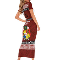 Tongan Culture Short Sleeve Bodycon Dress Ngatu Art Tattoo and Emblem of Tonga LT03 - Polynesian Pride