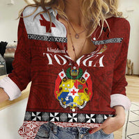 Tongan Culture Women Casual Shirt Ngatu Art Tattoo and Emblem of Tonga LT03 Female Red - Polynesian Pride