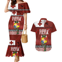 Tongan Christmas Couples Matching Mermaid Dress and Hawaiian Shirt Kilisimasi Fiefia with Ngatu Art Tattoo LT03 Red - Polynesian Pride
