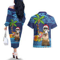 The Funny Santa Wears Sulu Christmas Couples Matching Off The Shoulder Long Sleeve Dress and Hawaiian Shirt Fijian Christmas Palm Tree With Masi Art Tattoo