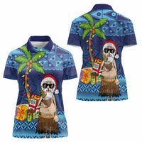 The Funny Santa Wears Sulu Christmas Women Polo Shirt Fijian Christmas Palm Tree With Masi Art Tattoo LT03 - Polynesian Pride