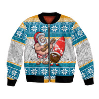 Hawaii Mele Kalikimaka Bomber Jacket Funny Santa and Coconut Mix Kakau Pattern LT03 Unisex Blue - Polynesian Pride
