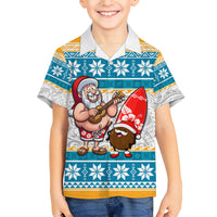 Custom Hawaii Mele Kalikimaka Family Matching Short Sleeve Bodycon Dress and Hawaiian Shirt Funny Santa and Coconut Mix Kakau Pattern LT03 Son's Shirt Blue - Polynesian Pride