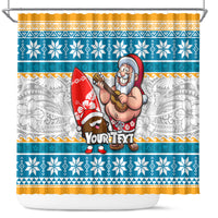 Custom Hawaii Mele Kalikimaka Shower Curtain Funny Santa and Coconut Mix Kakau Pattern LT03 Blue - Polynesian Pride
