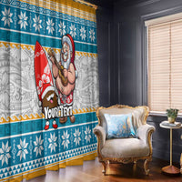 Custom Hawaii Mele Kalikimaka Window Curtain Funny Santa and Coconut Mix Kakau Pattern LT03 - Polynesian Pride