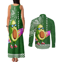 Aloha Avocado Funny Fruits Custom Couples Matching Tank Maxi Dress and Long Sleeve Button Shirt Mix Hawaiian Kakau Tribal LT03 - Polynesian Pride