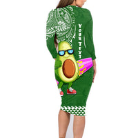 Aloha Avocado Funny Fruits Custom Family Matching Long Sleeve Bodycon Dress and Hawaiian Shirt Mix Hawaiian Kakau Tribal LT03 - Polynesian Pride