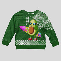 Aloha Avocado Funny Fruits Custom Kid Ugly Christmas Sweater Mix Hawaiian Kakau Tribal LT03 Kid Green - Polynesian Pride