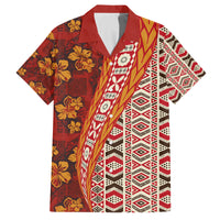 Hawaii Native Tapa Elements and Hibiscus Flowers Family Matching Tank Maxi Dress and Hawaiian Shirt LT03 Dad's Shirt - Short Sleeve Red - Polynesian Pride