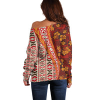 Hawaii Native Tapa Elements and Hibiscus Flowers Off Shoulder Sweater LT03 - Polynesian Pride