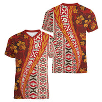 Hawaii Native Tapa Elements and Hibiscus Flowers Women V Neck T Shirt LT03 - Polynesian Pride