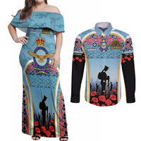 Royal New Zealand Air Force ANZAC Day Couples Matching Off Shoulder Maxi Dress and Long Sleeve Button Shirt Te Tauaarangi o Aotearoa LT03 Blue - Polynesian Pride