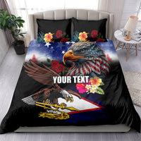 Personalised United States and American Samoa Bedding Set Bald Eagle Rose and Hibiscus Flower