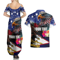Personalised United States and American Samoa Couples Matching Summer Maxi Dress and Hawaiian Shirt Bald Eagle Rose and Hibiscus Flower LT03 - Polynesian Pride