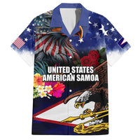 Personalised United States and American Samoa Hawaiian Shirt Bald Eagle Rose and Hibiscus Flower LT03 Blue - Polynesian Pride