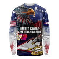 United States and American Samoa Long Sleeve Shirt Bald Eagle Rose and Hibiscus Flower
