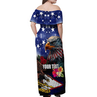 United States and American Samoa Off Shoulder Maxi Dress Bald Eagle Rose and Hibiscus Flower