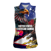 United States and American Samoa Women Sleeveless Polo Shirt Bald Eagle Rose and Hibiscus Flower