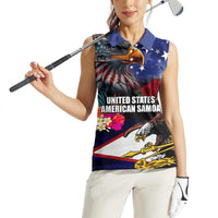 United States and American Samoa Women Sleeveless Polo Shirt Bald Eagle Rose and Hibiscus Flower
