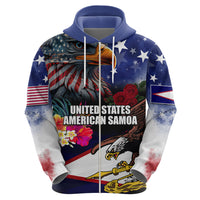 United States and American Samoa Zip Hoodie Bald Eagle Rose and Hibiscus Flower
